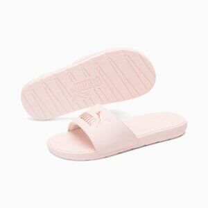 Slides Shoes 10 Puma Womens- Pink Rose Gold Cool Cat Faux Leather Flats Pool NWT